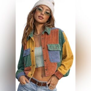 BDG Y2K COLORBLOCK CORDUROY JACKET SIZE M CROPPED PATCHWORK STREETWEAR RETRO